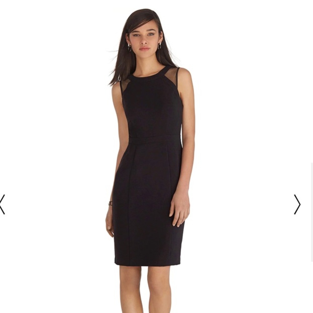 White House Black Market Sleeveless Mesh Iconic Black Sheath Dress
